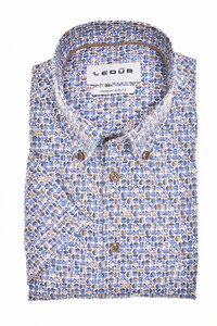 Ledûb Allover Half Circles Pattern Comfort Fabric Blend Short Sleeve Overhemd Midden Blauw