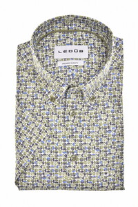 Ledûb Allover Half Circles Pattern Comfort Fabric Blend Short Sleeve Overhemd Midden Groen