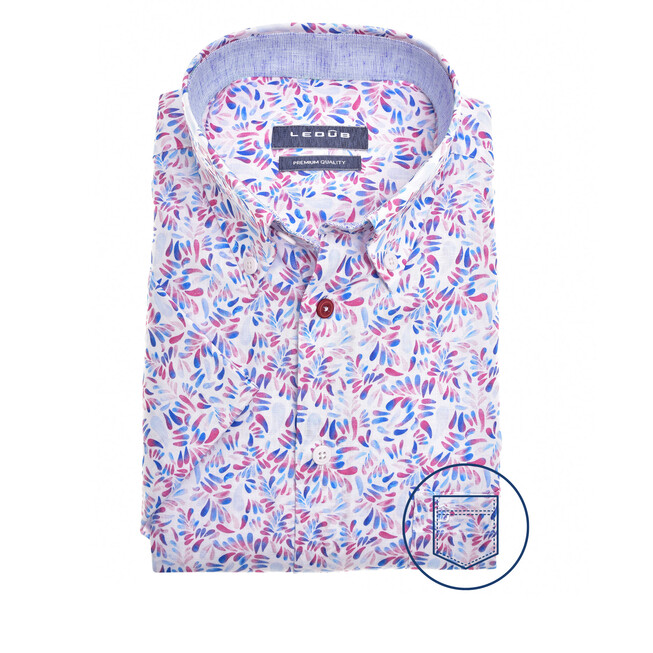 Ledûb Brushed Pattern Short Sleeve Button-Down Modern Fit Overhemd Roze