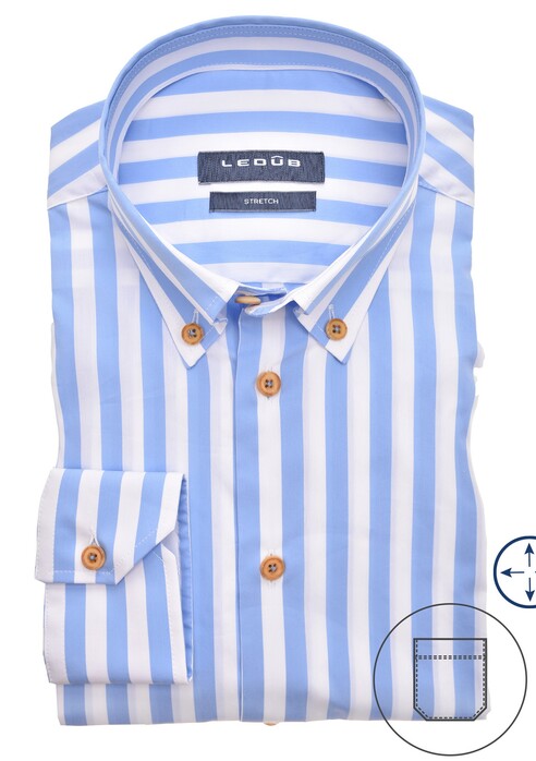 Ledûb Button Down Stripe Stretch Shirt Light Blue