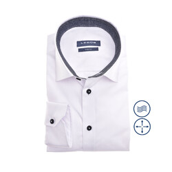 Ledûb Canvas Look Contrast Semi-Spread Modern Fit Shirt White-Dark Blue