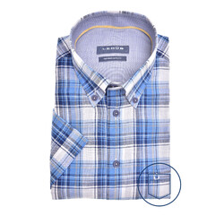 Ledûb Check Short Sleeve Button-down Modern Fit Overhemd Blauw