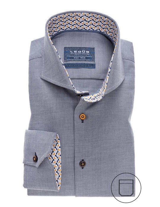 Ledûb Collar Contrasted Non-Iron Twill Overhemd Donker Blauw
