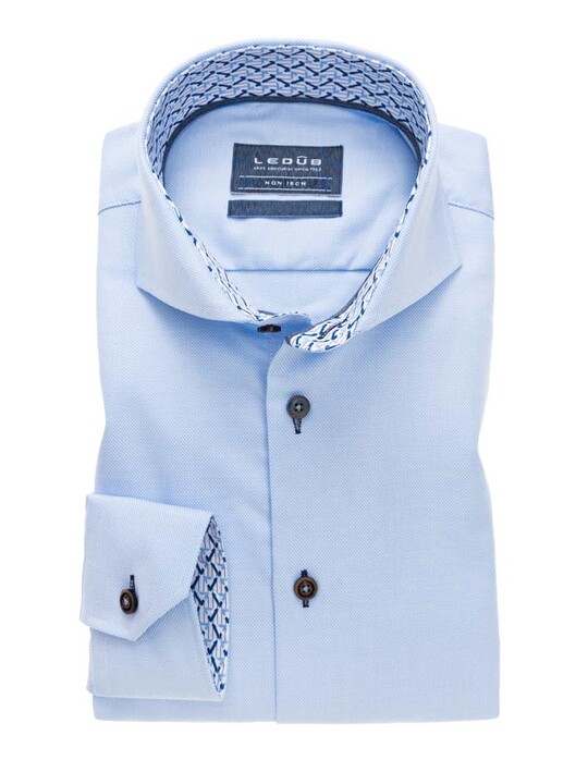 Ledûb Collar Contrasted Non-Iron Twill Overhemd Licht Blauw