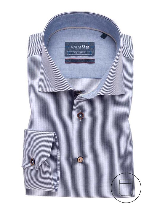 Ledûb Contrast Button Wide Spread Stripe Shirt Dark Evening Blue