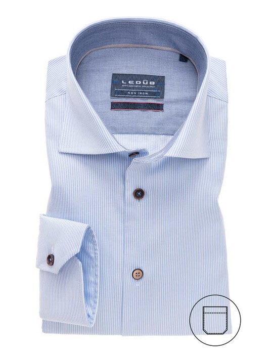 Ledûb Contrast Button Wide Spread Stripe Shirt Light Blue