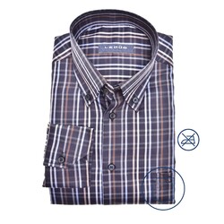 Ledûb Contrast Check Button-Down Modern Fit Overhemd Donker Blauw
