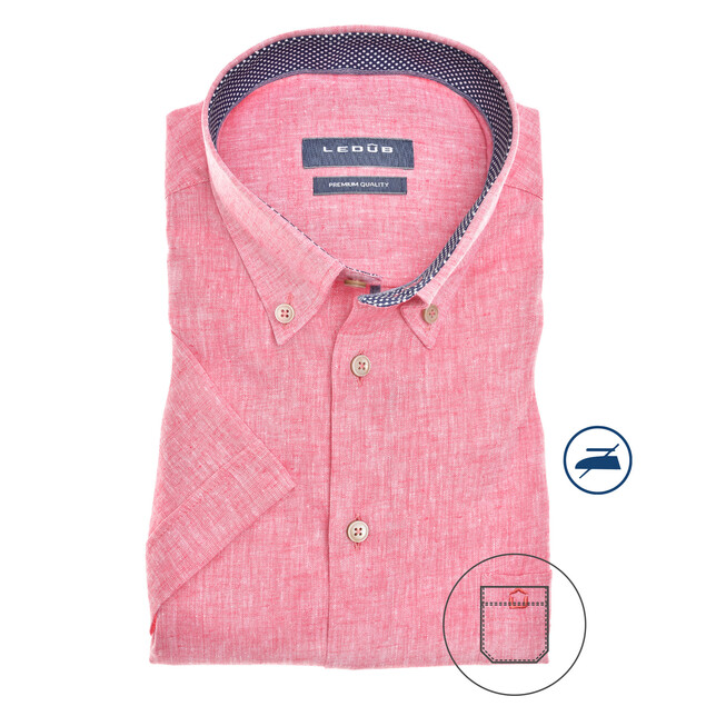 Ledûb Contrasted Linen Modern Fit Shirt Pink