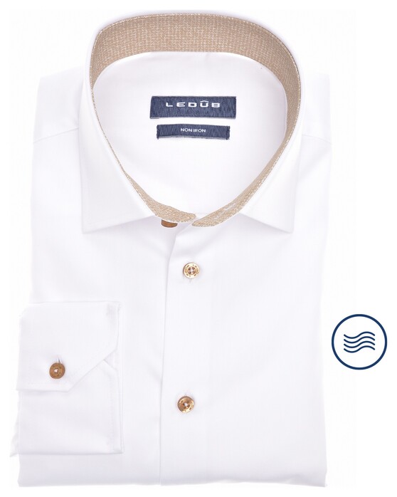 Ledûb Cotton Blend Collar Contrast Shirt White-Sand
