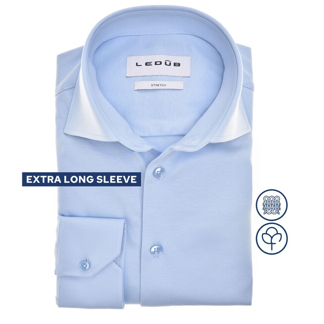 Ledûb Cotton Jersey Stretch Shirt Overhemd Licht Blauw