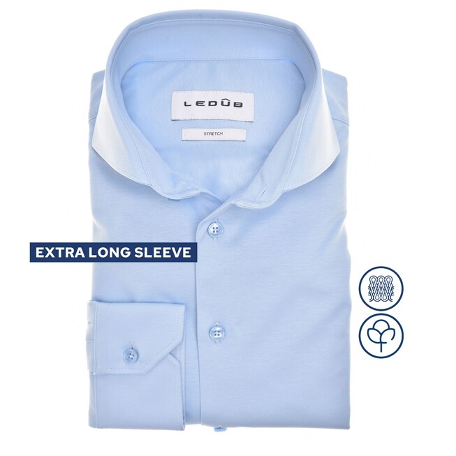 Ledûb Cotton Jersey Stretch Shirt Overhemd Licht Blauw