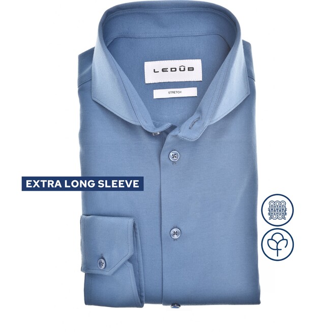 Ledûb Cotton Jersey Stretch Shirt Overhemd Midden Blauw
