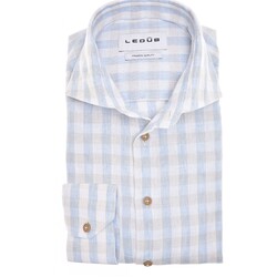 Ledûb Cotton-Linen Blend Check Overhemd Blauw