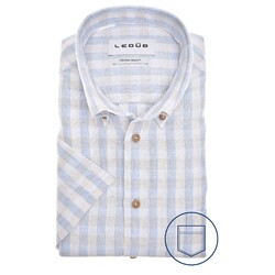 Ledûb Cotton-Linen Blend Check Overhemd Blauw