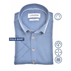 Ledûb Cotton Tricot Button-Down Poloshirt Mid Blue