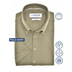 Ledûb Cotton Tricot Button-Down Poloshirt Mid Green