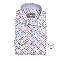 Ledûb Dot Fantasy Semi-Spread Modern Fit Overhemd Blauw-Bruin