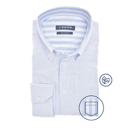 Ledûb Duo Stripe Combination Pure Cotton Button-Down Overhemd Licht Blauw