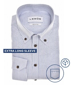 Ledûb Extra Long Sleeve Button-Down Oxford Stripe Overhemd Midden Blauw