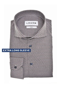 Ledûb Extra Long Sleeve Cotton Stretch Allover Abstract Pattern Overhemd Donker Rood