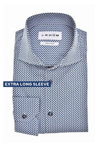 Ledûb Extra Long Sleeve Mini Squares Pattern Pure Cotton Overhemd Midden Blauw