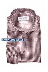 Ledûb Extra Long Sleeve Mini Squares Pattern Pure Cotton Shirt Dark Red