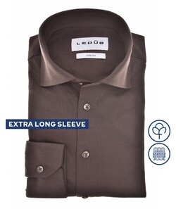 Ledûb Extra Long Sleeve Solid Color Cotton Jersey Stretch Overhemd Donker Bruin
