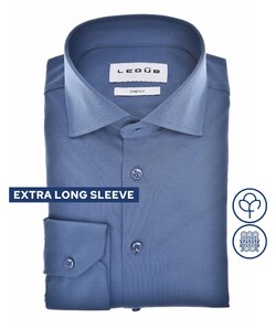 Ledûb Extra Long Sleeve Solid Color Cotton Jersey Stretch Overhemd Midden Blauw