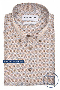 Ledûb Fantasy Circle Star Dot Pattern Short Sleeve Button-Down Overhemd Licht Bruin