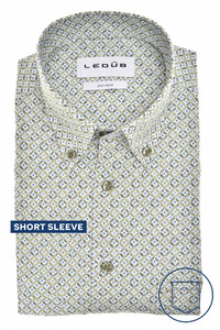 Ledûb Fantasy Circle Star Dot Pattern Short Sleeve Button-Down Overhemd Licht Groen