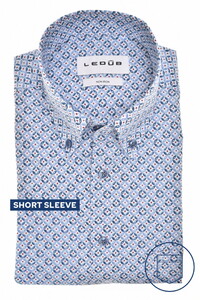 Ledûb Fantasy Circle Star Dot Pattern Short Sleeve Button-Down Shirt Mid Blue