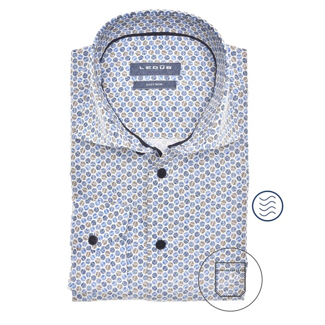 Ledûb Faux Dot Modern Fit Overhemd Midden Blauw