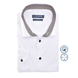 Ledûb Faux Uni Contrast Semi-Spread Modern Fit Overhemd Wit