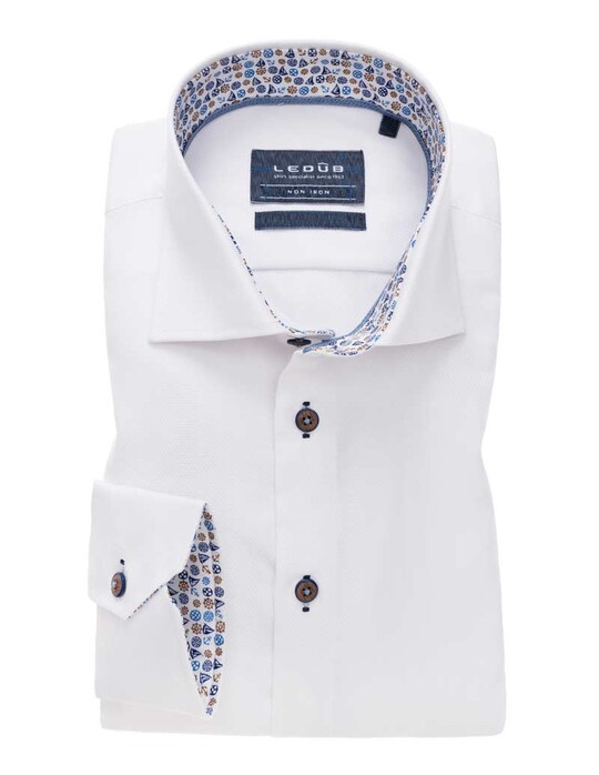 Ledûb Fine Contrast Sleeve 7  Non Iron Shirt White