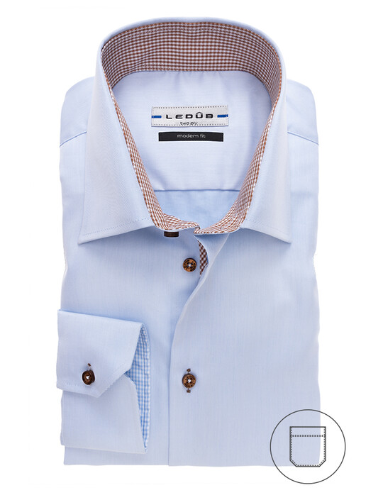 Ledûb Fine Contrasted Two-Ply Shirt Light Blue