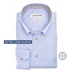 Ledûb Fine Detail Extra Long Sleeve Cotton Stretch Overhemd Licht Blauw