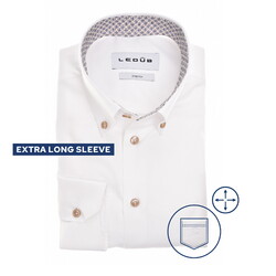 Ledûb Fine Detail Extra Long Sleeve Cotton Stretch Overhemd Wit