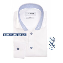 Ledûb Fine Details Extra Long Sleeve Cotton Non-Iron Overhemd Wit-Lichtblauw
