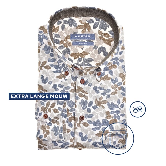 Ledûb Fine Leaf Long Sleeve Pattern Button-Down Modern Fit Shirt Dark Evening Blue