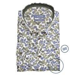 Ledûb Fine Leaf Pattern Button-Down Modern Fit Overhemd Licht Groen