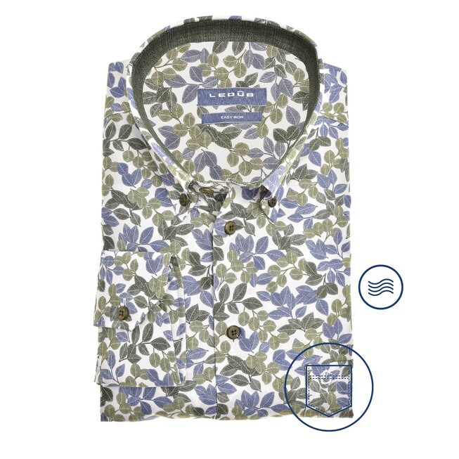 Ledûb Fine Leaf Pattern Button-Down Modern Fit Shirt Light Green