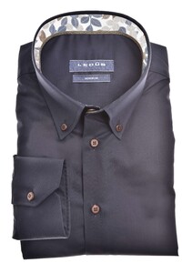 Ledûb Fine Leaf Pattern Contrast Button-Down Modern Fit Shirt Dark Evening Blue