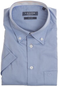 Ledûb Fine Plain Collar Contrast Overhemd Midden Blauw