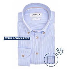 Ledûb Fine Stripe Button Down Extra Long Sleeve Overhemd Licht Blauw