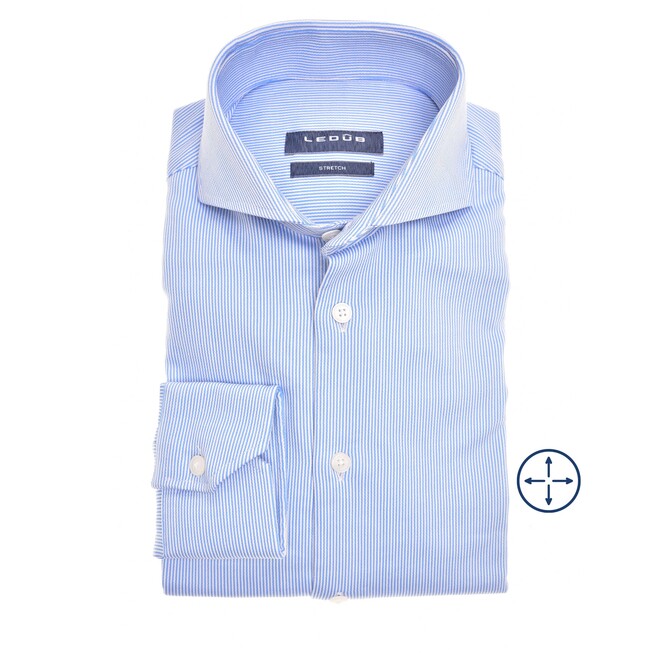 Ledûb Fine Stripe Cutaway Modern Fit Shirt Mid Blue