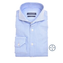 Ledûb Fine Stripe Cutaway Slim Fit Shirt Mid Blue
