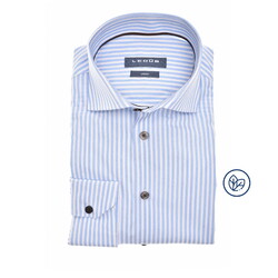 Ledûb Fine Stripe Organic Cotton Overhemd Midden Blauw