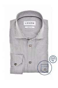 Ledûb Fine Stripe Pure Cotton Overhemd Donker Bruin