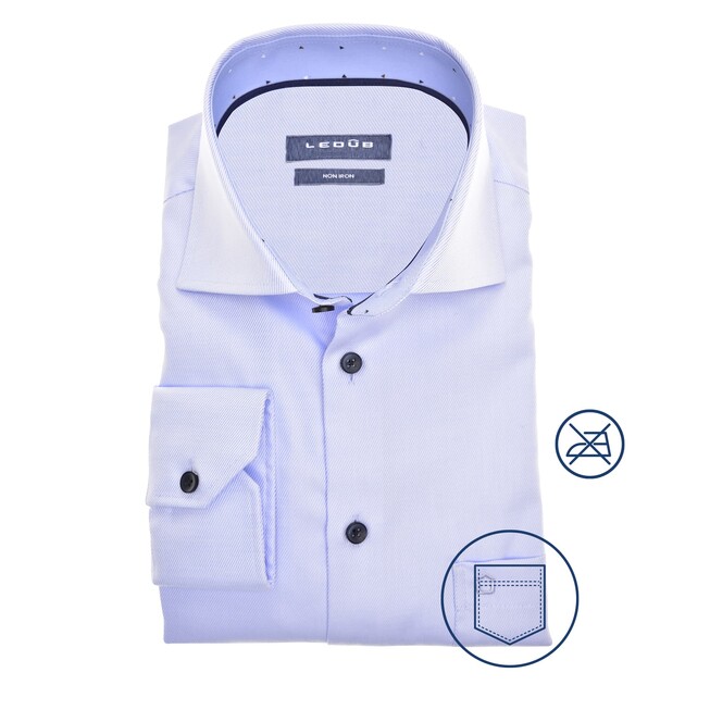Ledûb Fine Twill Wide-Spread Modern Fit  Overhemd Licht Blauw