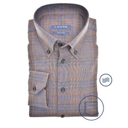 Ledûb Flannel Check Button-Down Modern Fit Overhemd Midden Bruin